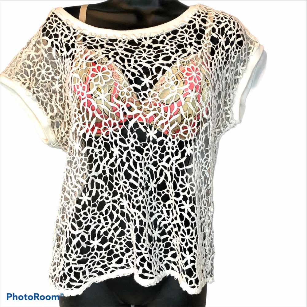 Cotton cover up top, Sz. Med. White, loose fit